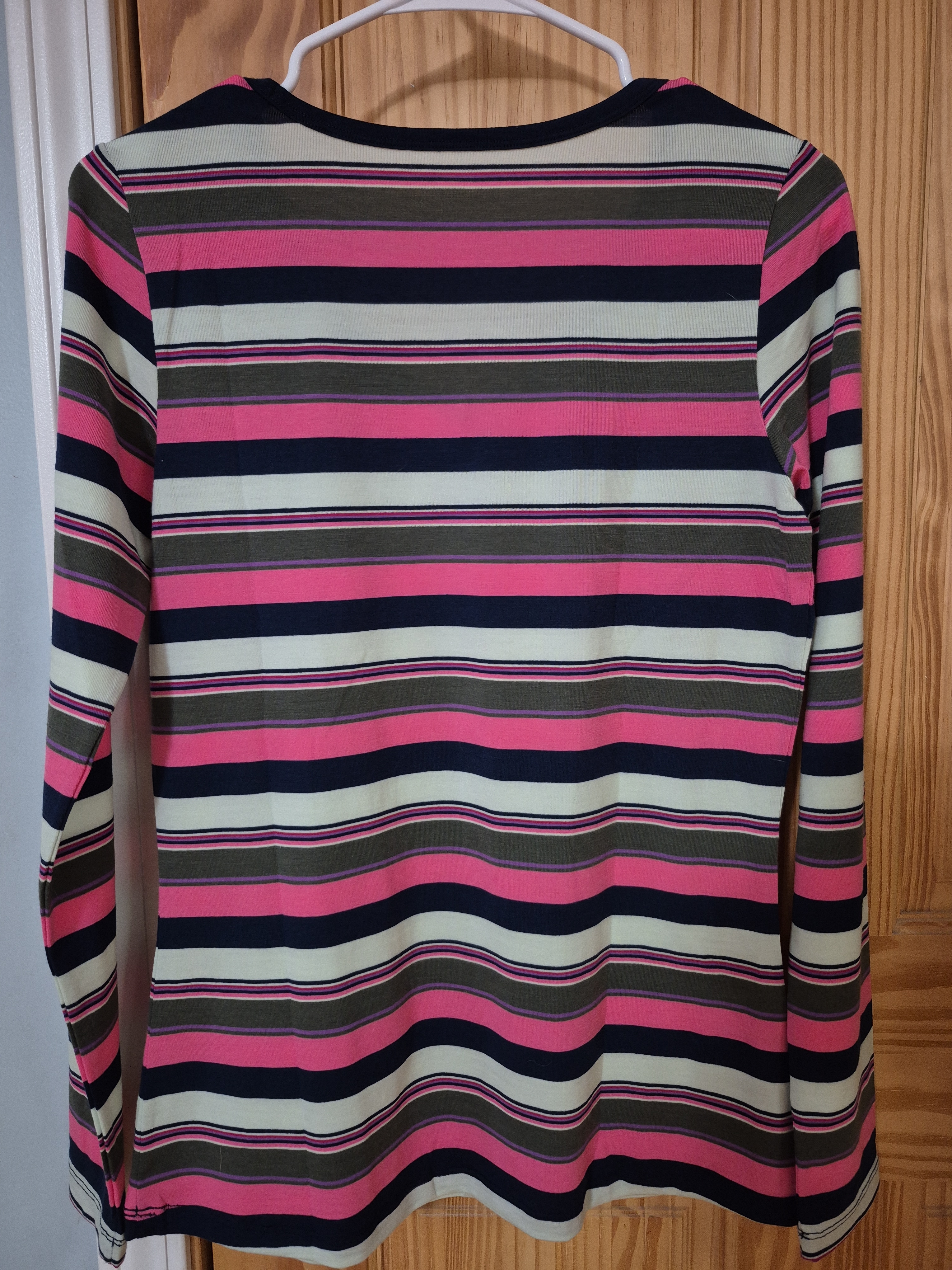 Striped V-Neck Long Sleeve Top - Pink, Navy & Cream — image 3 of 3